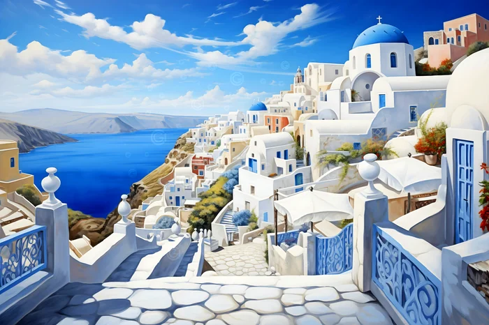 Tranh phong cảnh làng biển Santorini