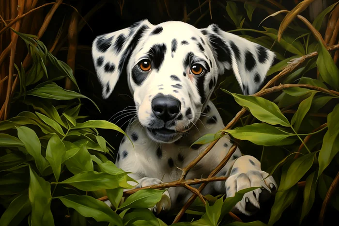 Tranh chó Dalmatian trong rừng lá