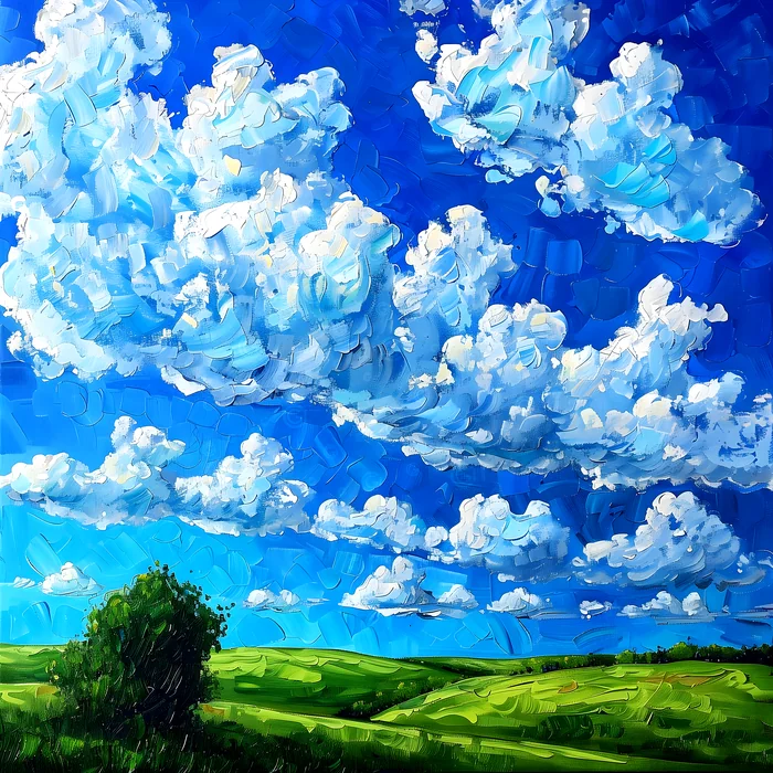 Tranh phong cảnh đồng cỏ và bầu trời mây