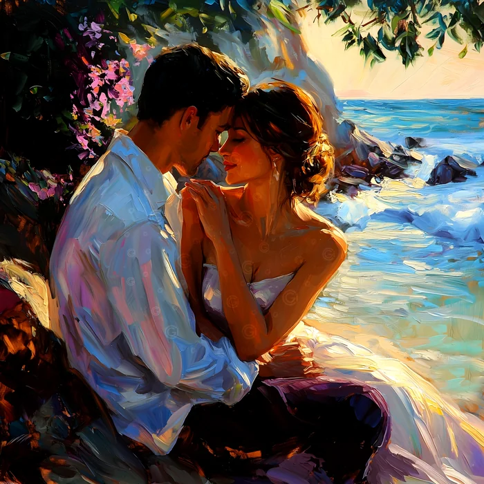 Khoảnh khắc lãng mạn bên bờ biển hoàng hôn