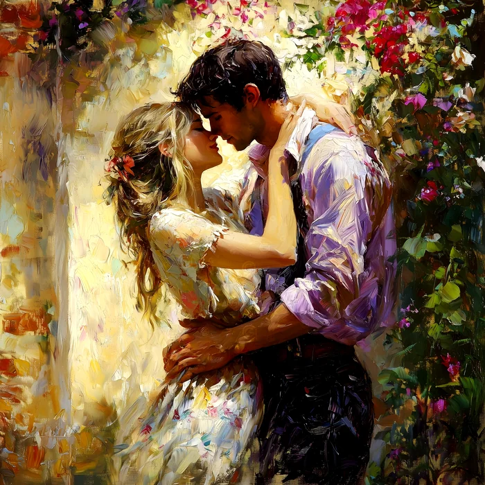 Tranh tình yêu lãng mạn của đôi tình nhân