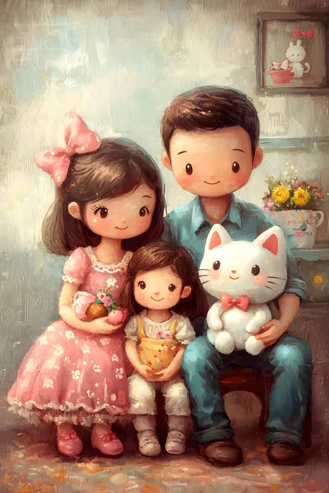 Gia đình hạnh phúc bên thú bông dễ thương