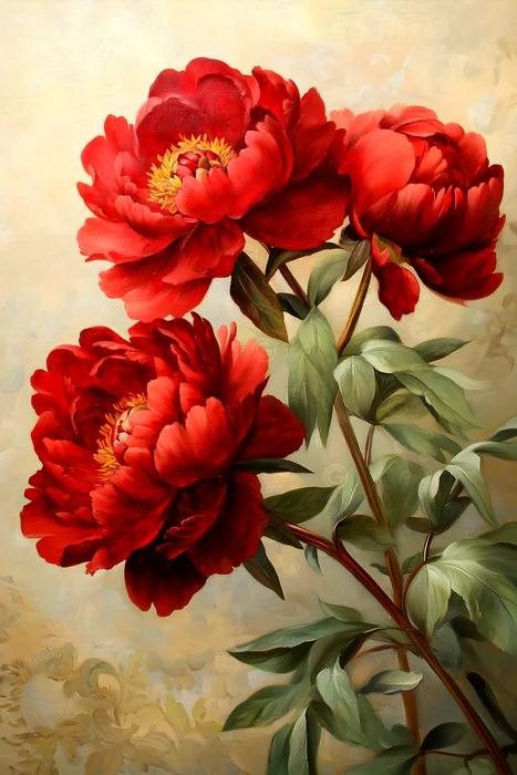 Tranh hoa mẫu đơn đỏ