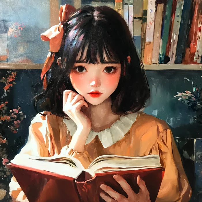 Cô gái đọc sách trong không gian ấm áp