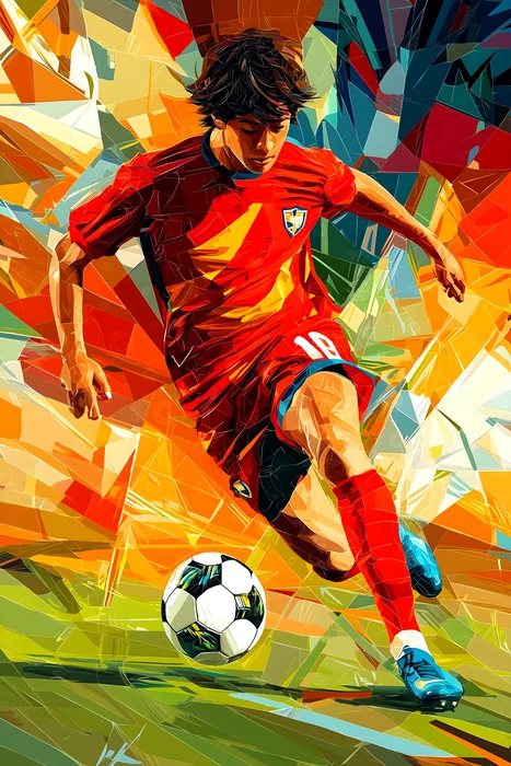 Tranh cầu thủ bóng đá sút bóng