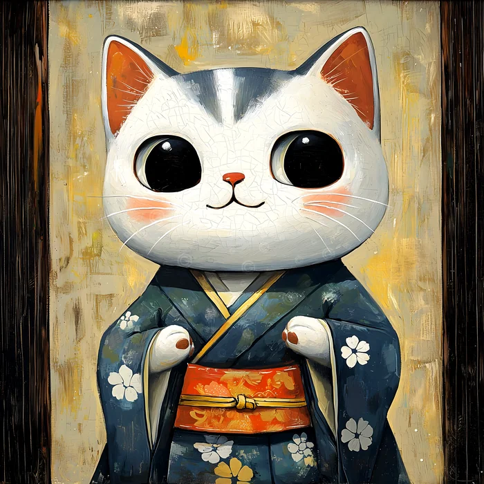 Chú mèo dễ thương trong trang phục kimono Nhật