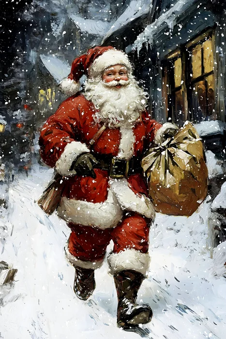 Tranh Ông Già Noel trong đêm tuyết rơi