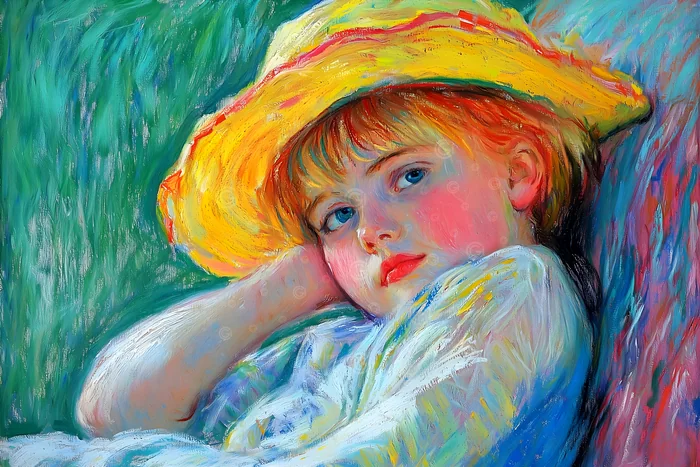 Chân dung bé gái với chiếc mũ vàng