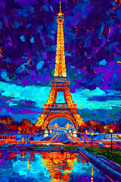 Tranh Tháp Eiffel rực rỡ sắc màu