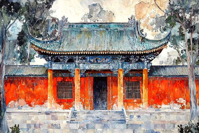 Cảnh cổng đền cổ đậm nét truyền thống Á Đông