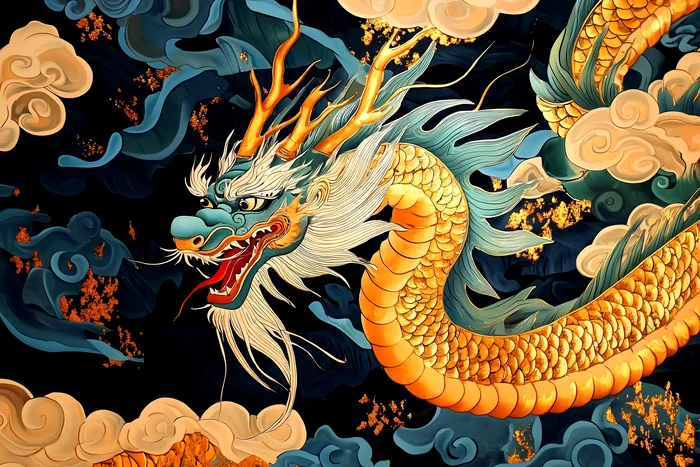 Tranh Rồng Vàng Lượn Sóng Mây