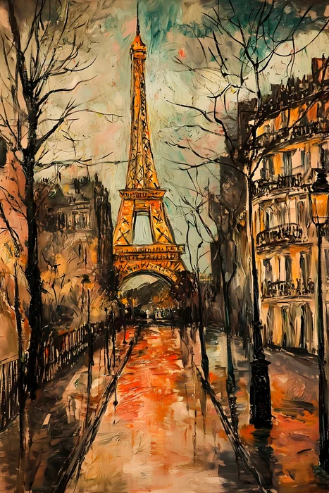 Phố Paris mùa thu với tháp Eiffel rực rỡ