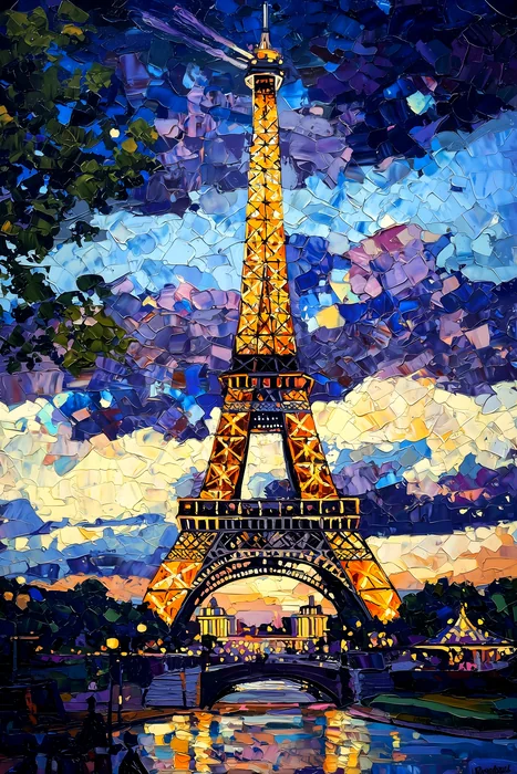Tranh Tháp Eiffel về đêm