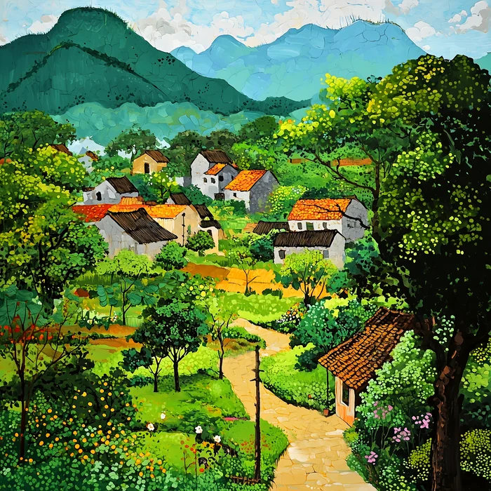Tranh phong cảnh làng quê yên bình