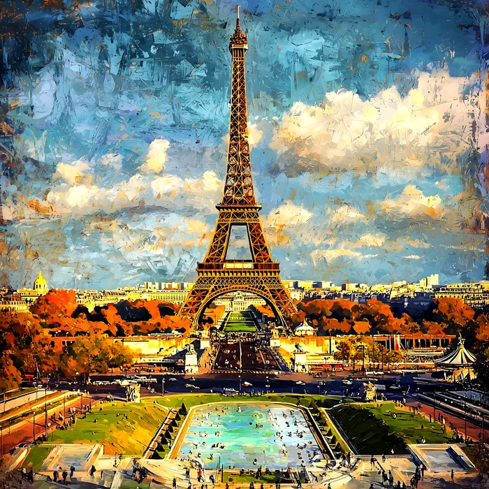 Tháp Eiffel dưới ánh nắng hoàng hôn vàng rực