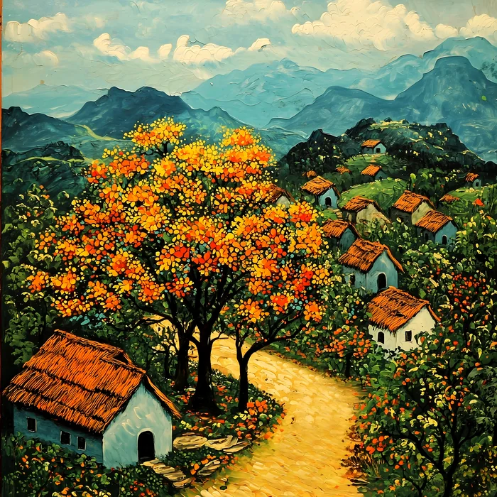 Tranh làng quê mùa hoa gạo