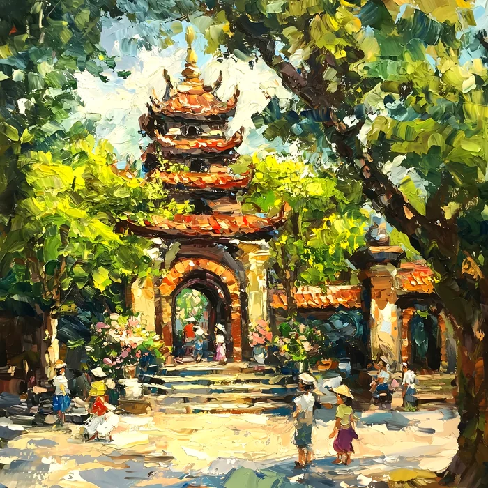 Tranh phong cảnh chùa cổ Việt Nam