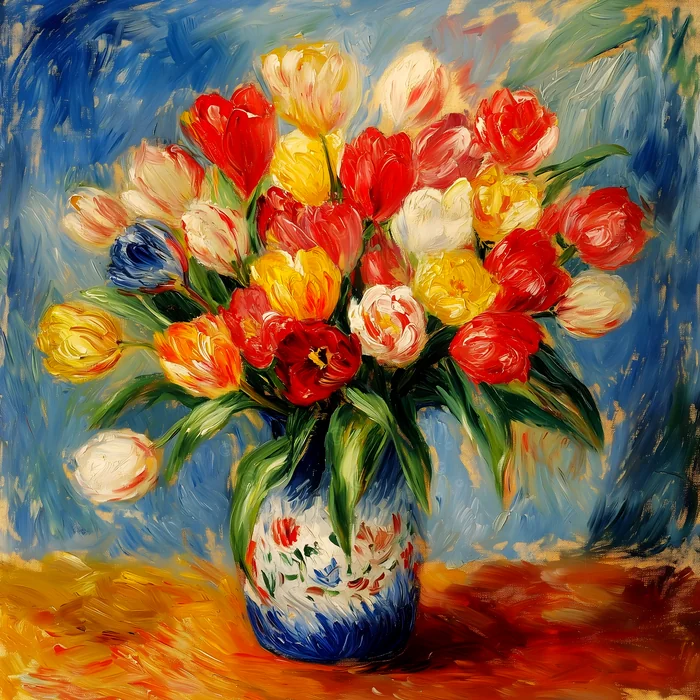 Tranh bình hoa tulip nhiều màu sắc