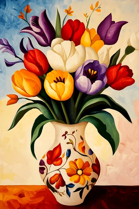 Bình hoa tulip rực rỡ sắc màu