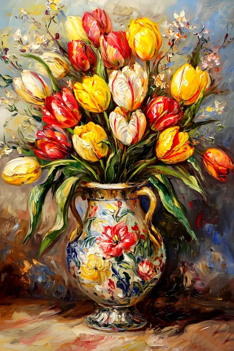 Tranh bình hoa tulip sắc màu