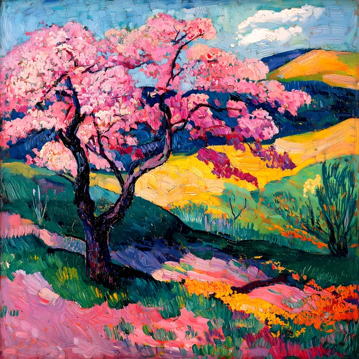 Tranh Cây Hoa Đào Mùa Xuân