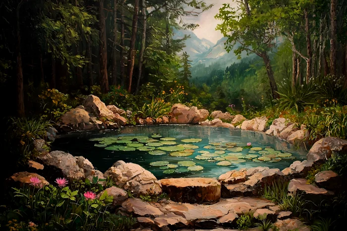 Tranh hồ nước trong rừng