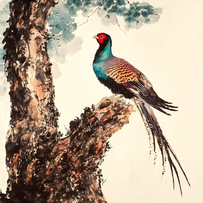 Tranh chim trĩ trên cành cây