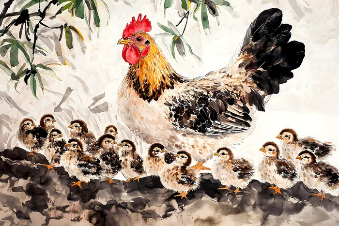 Tranh Gà Mẹ Và Đàn Gà Con
