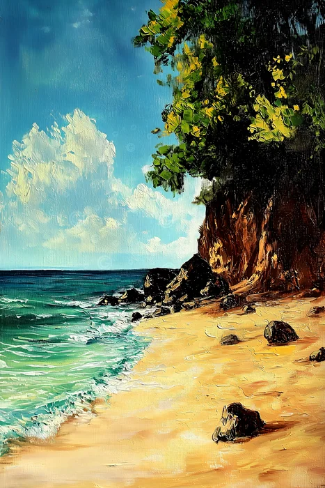 Tranh bãi biển yên bình