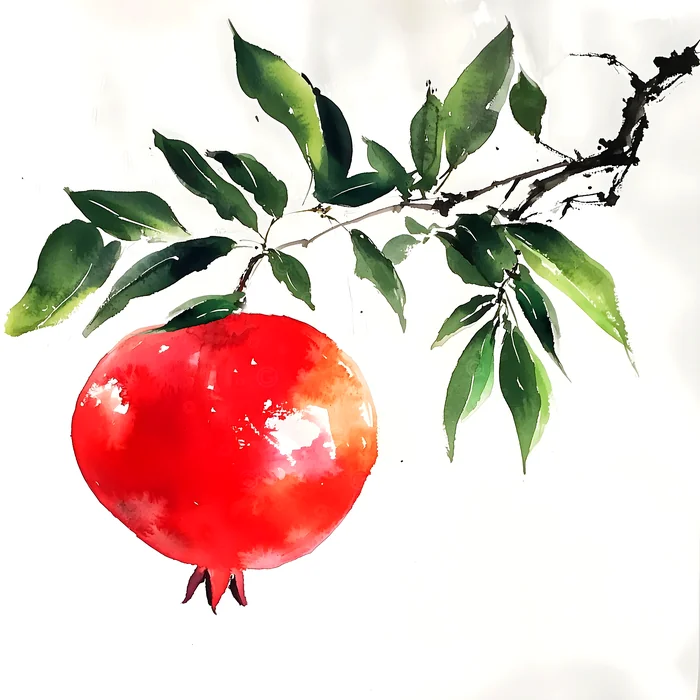 Tranh quả lựu và cành lá