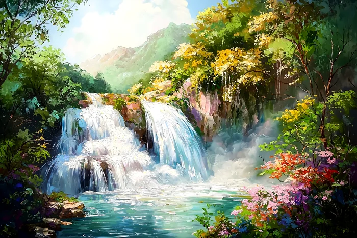 Tranh thác nước và thiên nhiên tươi đẹp