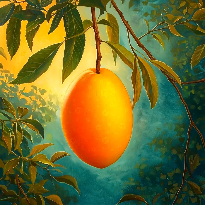 Tranh quả xoài vàng trên cành