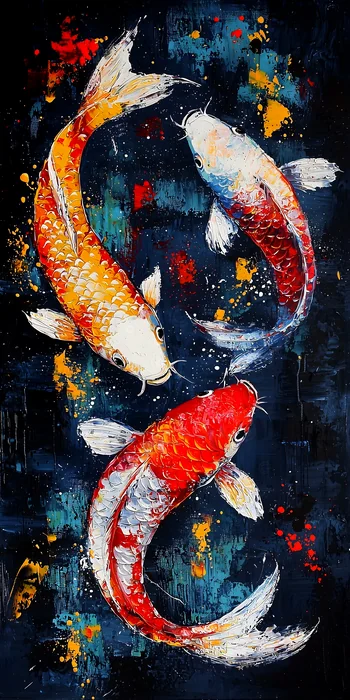 Tranh cá koi sắc màu rực rỡ bơi lội