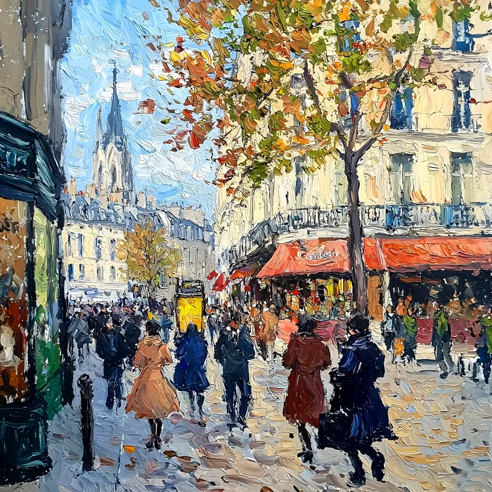 Phố đông người giữa mùa thu Paris