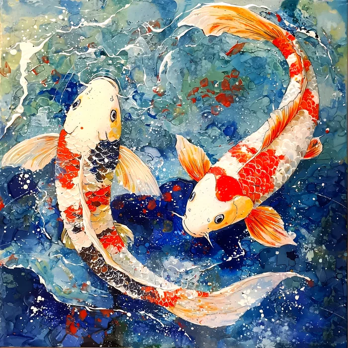 Tranh cá chép hoa văn màu sắc sinh động