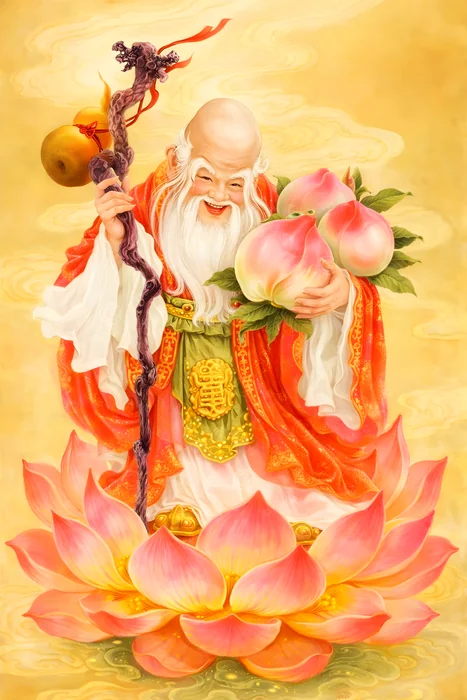 Tranh Phúc Lộc Thọ trên đoá sen hồng