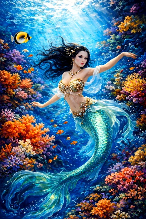 Tranh nàng tiên cá dưới đại dương