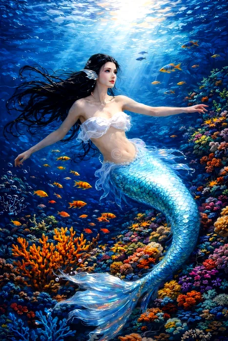 Tranh nàng tiên cá dưới đại dương