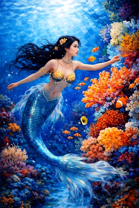 Tranh nàng tiên cá dưới đại dương