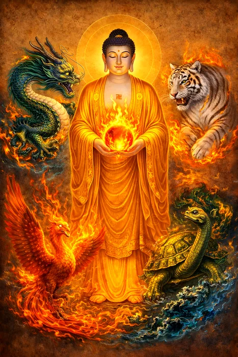 Tranh Phật và Tứ Linh Hỏa