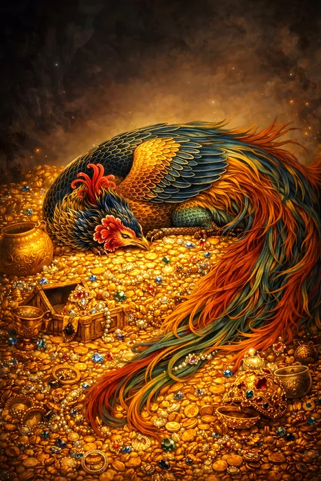 Tranh chim phượng hoàng trên kho báu