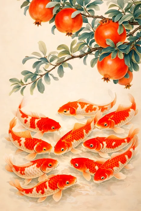 Tranh cá chép và quả lựu