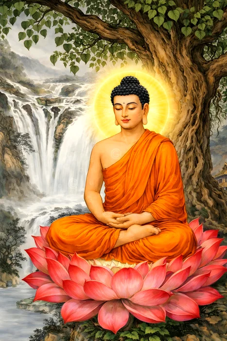Tranh Đức Phật Ngồi Thiền Trên Đài Sen