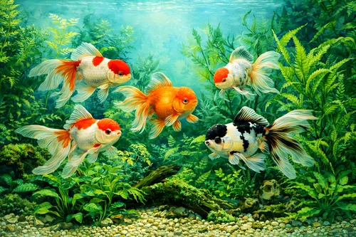 Tranh cá vàng dưới nước
