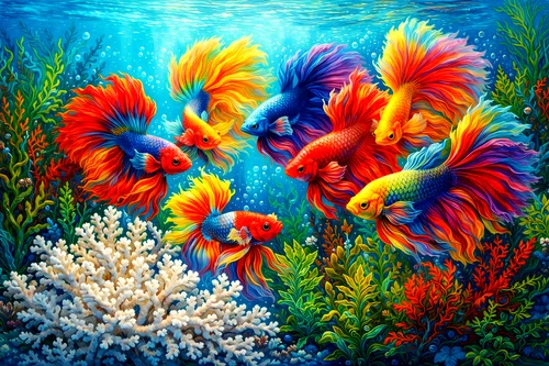 Tranh cá Betta đầy màu sắc dưới nước