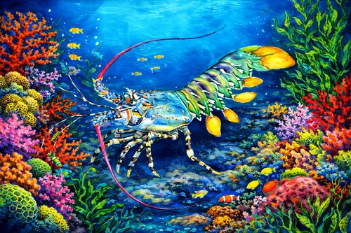 Cảnh sắc san hô và tôm hùm rực rỡ dưới biển