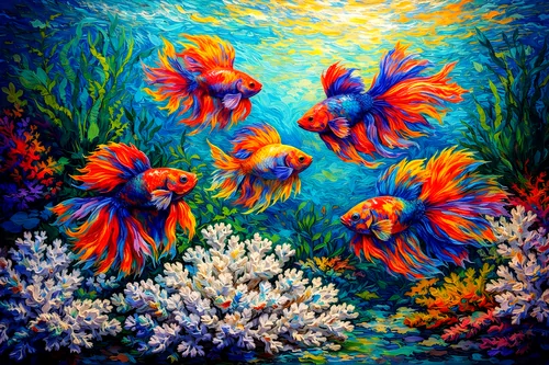 Bầy cá Betta rực rỡ dưới đại dương xanh