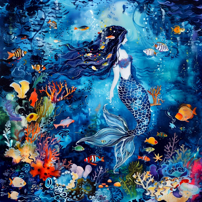 Tranh nàng tiên cá dưới đại dương