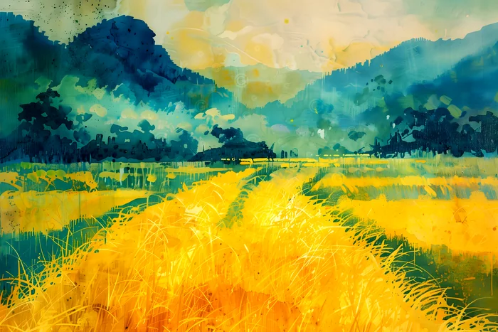 Tranh phong cảnh cánh đồng lúa vàng