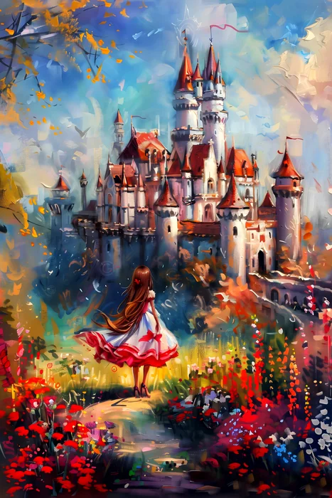 Công chúa nhỏ trước lâu đài mộng mơ